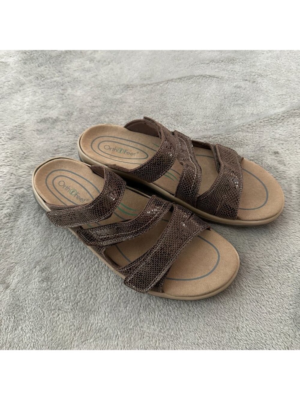 Orthofeet Sahara Brown Snake Print Sandals Womens 12 D Wide 12D 12W